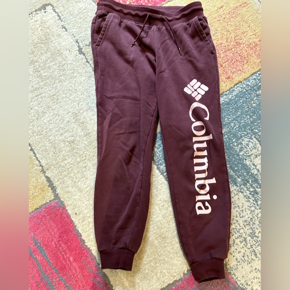 Columbia S maroon joggers sweatpants front pockets * - Picture 1 of 4